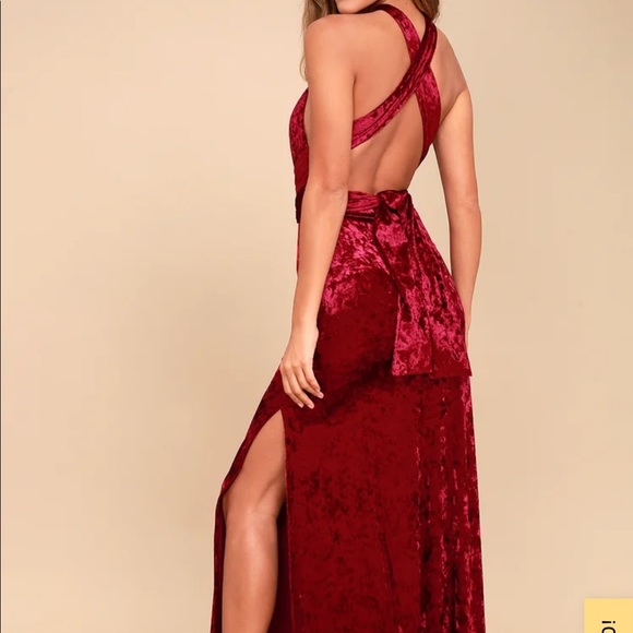 Lulu’s Dreams of Sheen Burgundy Velvet Convertible Maxi Dress, Small - Picture 2 of 7